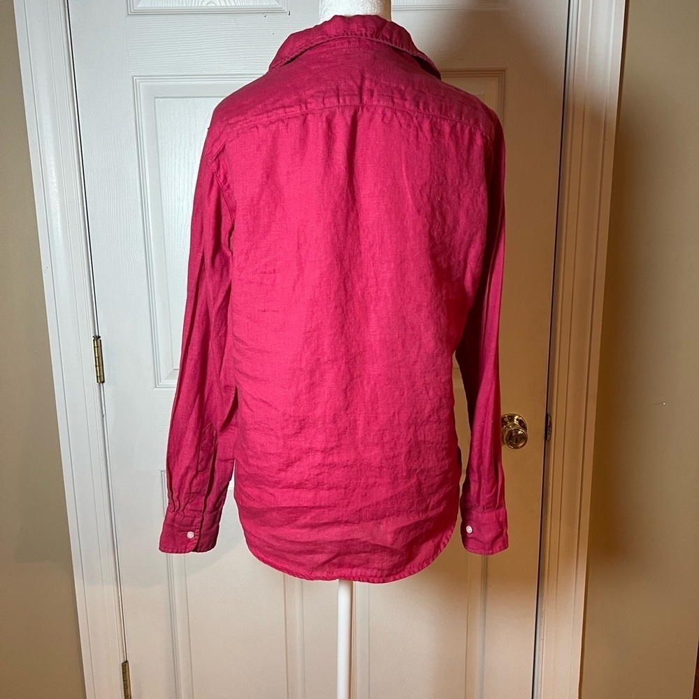 Frank & Eileen Women's XS "Eileen" Hot Pink 100% Linen Relaxed Button Down Hi Lo - Picture 3 of 6